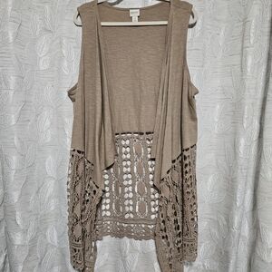 Zenergy by Chico's Tan Sleeveless Cardigan With Knitted Or Crochet Bottom